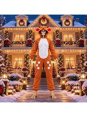 12 ft Christmas Skeleton Costume Set - Festive Deer Outfit for Holiday Fun